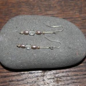 New Hand-beaded  2 Inch Long Wire Earrings, Cut Crystal and Pearl Beads
